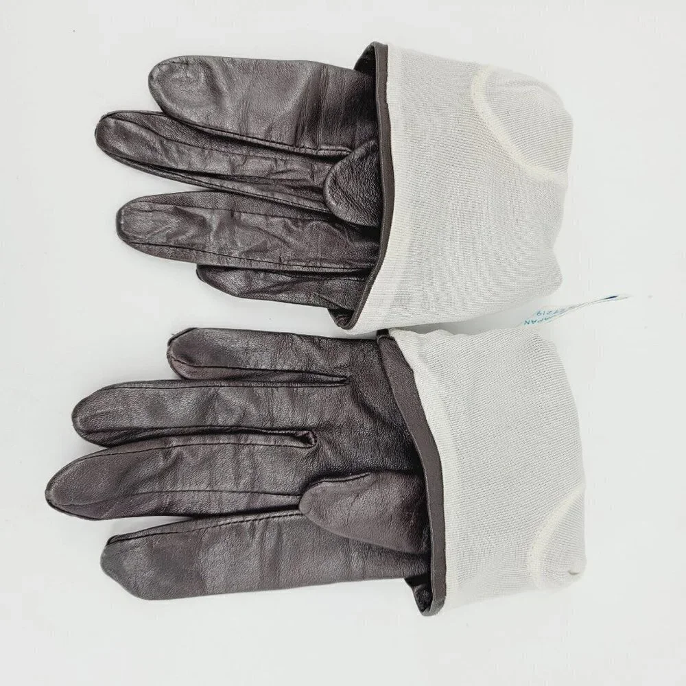Vintage Brown Leather Driving Gloves Women Japan Sz Lg (Modern Med) Nylon Lined
